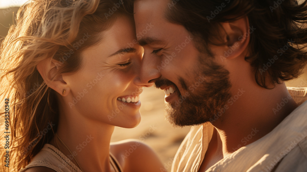 Close-up of a couple with their foreheads touching and smiles