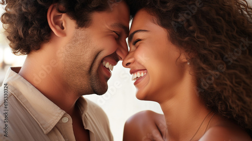 Close-up of a couple with their foreheads touching and smiles