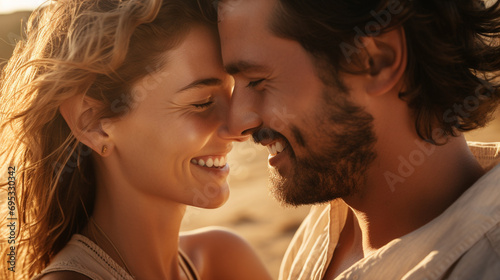 Close-up of a couple with their foreheads touching and smiles