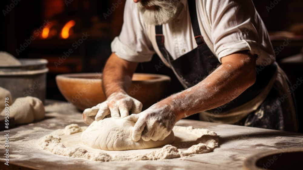 Artisan Chef hands kneading dough