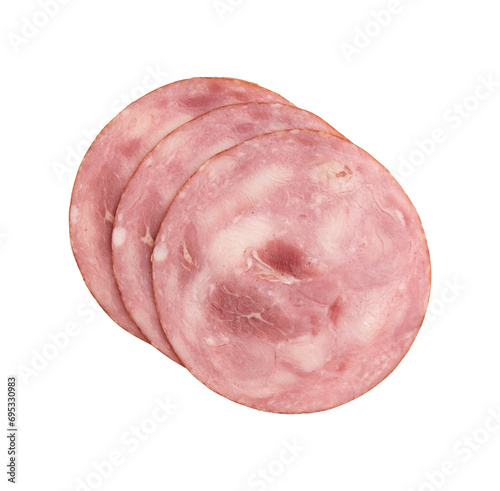 ham cut into pieces isolated