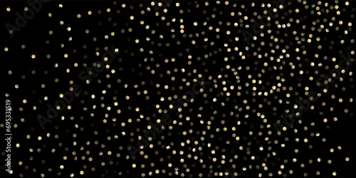 Gold Confetti Shower on Black. Golden Circles,