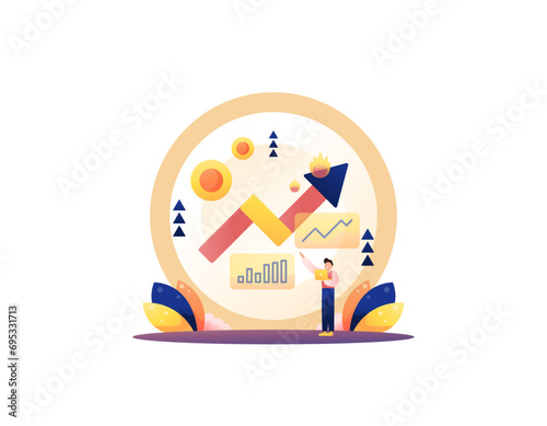 Increase in profit, income, sales, and stock prices. Revenue continues to increase and increase drastically. concept is trending. market trends. illustration concept design. graphic elements. Vector