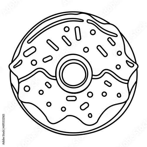 Outline coloring of an appetizing donut glaze and sprinkles. Vector illustration.