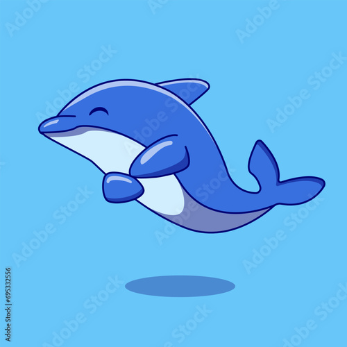 cute dolphin fish cartoon vector icon illustration animal nature icon concept isolated flat vector for banner, poster, chlidren book cover, with blue background
