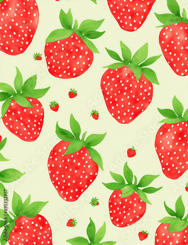 Seamless pattern of strawberries on a light green background