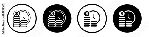 Fixed Deposit period icon set. monthly money deposit vector symbol in black filled and outlined style.