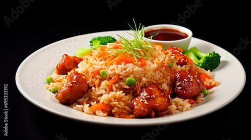 Chinese rice with vegetables. Selective focus.