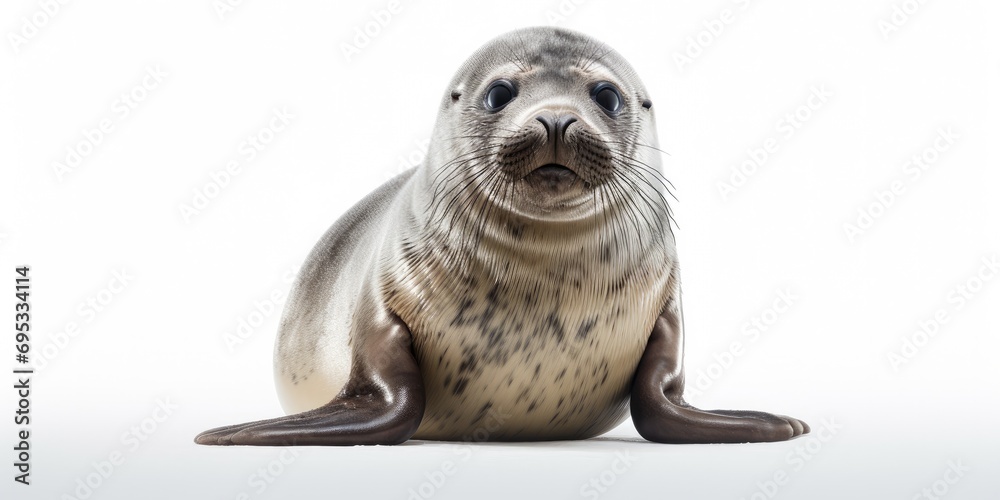 Obraz premium Seal pup: Cute marine mammal. Endangered wildlife in arctic wilderness, cold habitat.