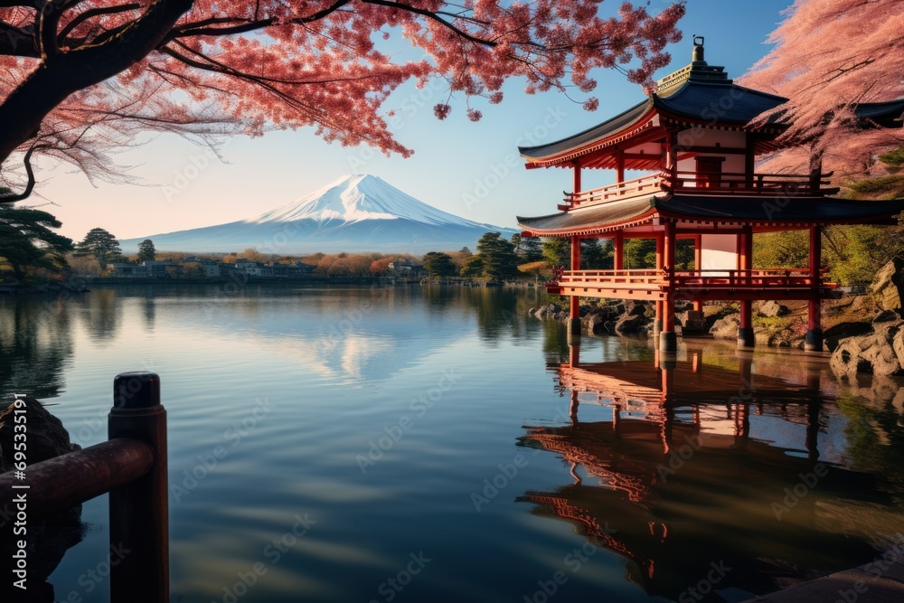 Obraz premium Japanese tori gate:composite image. Mount Fuji