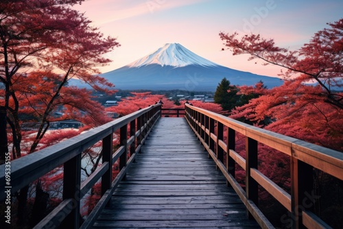 Japanese tori gate:composite image. Mount Fuji photo