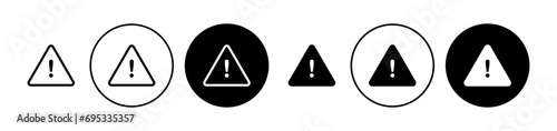 Important warning caution alert vector icon set. Important warning caution alert vector symbol. Attention triangle hazard sign. Danger threat warn vector icon. Error signal warning mark vector icon photo