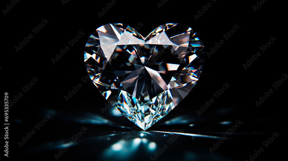 Diamond heart on a black background. Selective focus.
