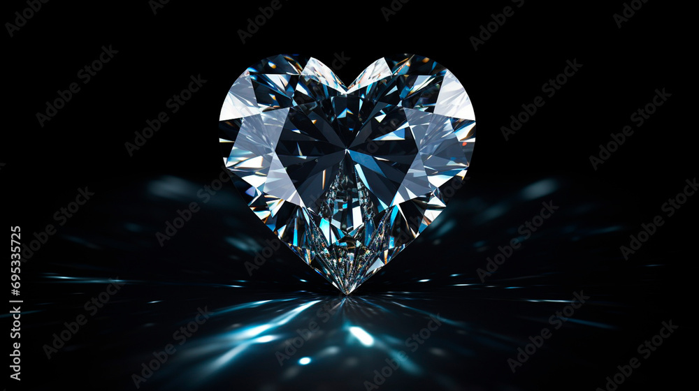 Diamond heart on a black background. Selective focus.