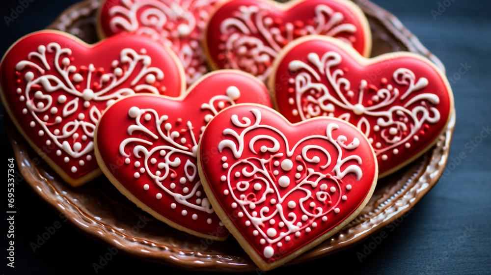 Red heart cookies for Valentine's Day. Selective focus. Red heart cookies for Valentine's Day. Selective focus.
