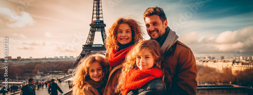 Happy family together in Paris. Selective focus. photo