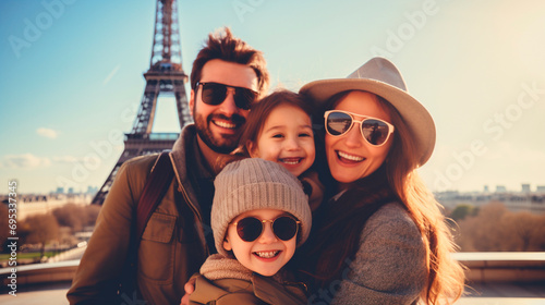 Happy family together in Paris. Selective focus. photo