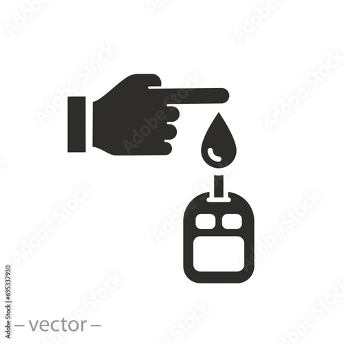 sugar test icon, hand with drop blood, flat symbol - vector illustration