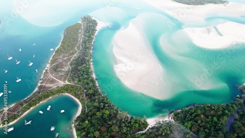 Noosa Heads River, Blue Sea, Nature Reserve And Laidback Beach In Queensland, Australia. - aerial shot photo