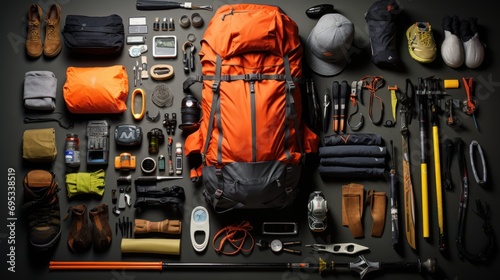 Camping and hiking trips with views from above. and hiking gear, equipment, and accessories for mountain travel.