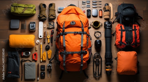 Camping and hiking trips with views from above. and hiking gear, equipment, and accessories for mountain travel.