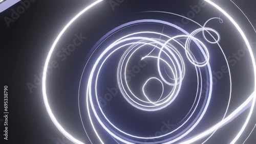 Beautiful abstract wavy lines, Glowing streams of light in motion. 3d light trails animation, abstract minimalist background, neon spiral line