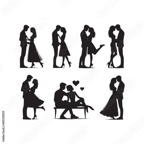 Set of Couple Silhouette: Casual Pairs, Everyday Moments, and Versatile Love Silhouettes - Minimallest husband and wife black vector set
