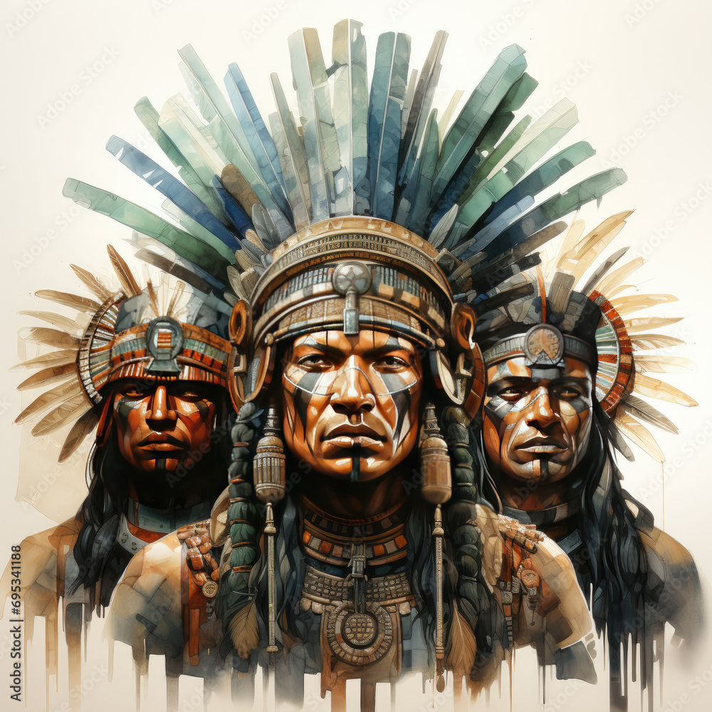 watercolor Aztec Queen Warriors Temple clipart, Generative Ai