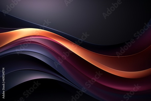 An elegant, harmonious abstract design emerges from a dark background, presenting a smooth, colorful curve blending shades of blue, orange, red, purple, and yellow.
