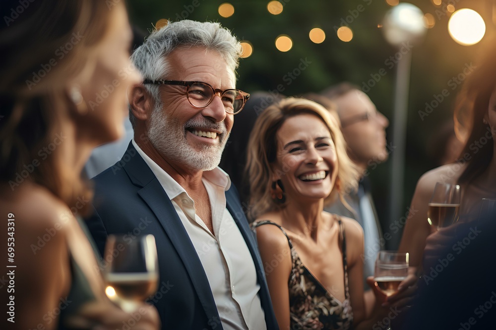 a fundraising party, happy looking people. generative AI a fundraising party, happy looking people. generative AI