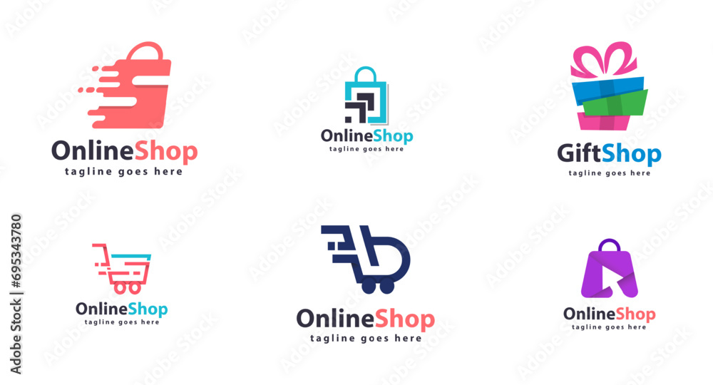 Set Online shop, Cart, Shopping Bag Logo design vector illustration.