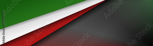 Green, white, red wave papercut black web background. Italian flag color banner, wallpaper for text photo