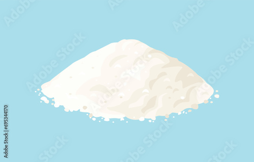 Heap of white powder on blue background. Vector cartoon flat illustration of wheat flour or whey protein.