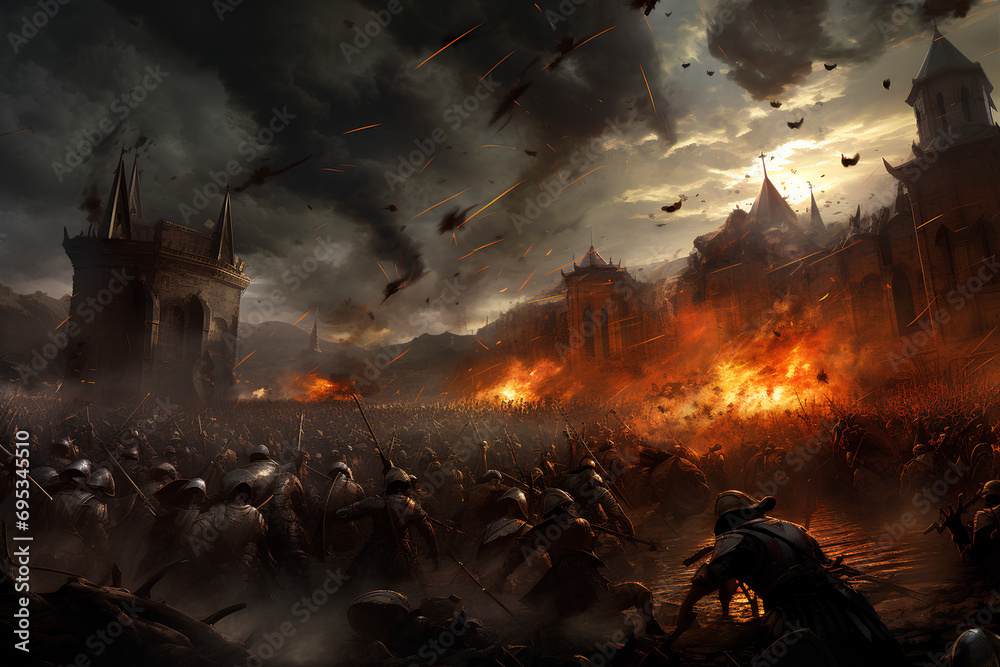 A Majestic Renaissance Battle Scene with Dramatic Lighting