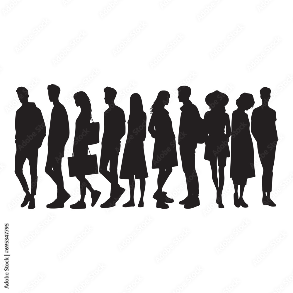 People Silhouette: Active Lifestyle, Sports, and Fitness Scenes in Striking Black Silhouettes - Minimallest Crowd black vector Crowd Silhouette
