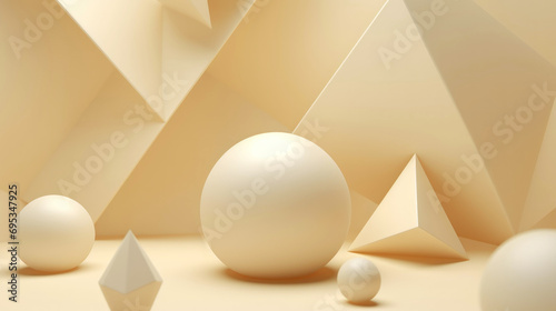 3d smooth different shapes. Abstract geometric background. Pastel beige colour palette. Aesthetic concept. Generative AI