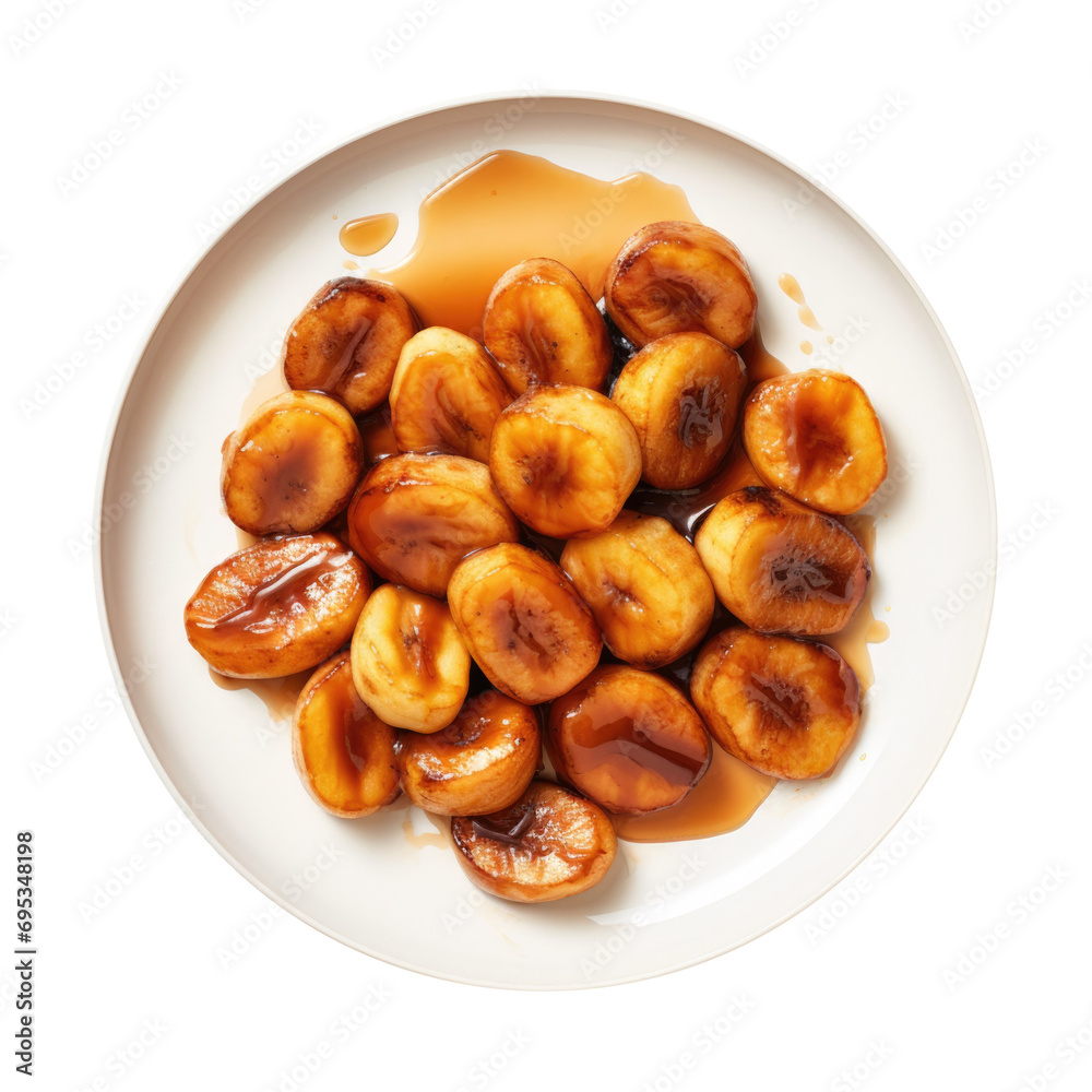 A Plate of Caramelizad Bananas Isolated on a Transparent Background A Plate of Caramelizad Bananas Isolated on a Transparent Background