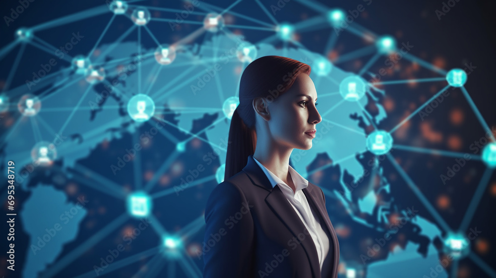 Global Social Network Connection. Businesswomen Leadership and Team Building Global Social Network Connection. Businesswomen Leadership and Team Building