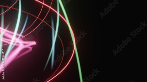 Beautiful abstract wavy lines, Glowing streams of light in motion. 3d light trails animation, abstract minimalist background, neon spiral line