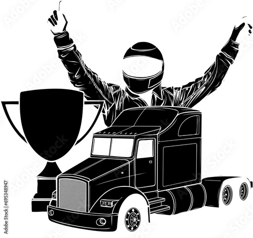 vector black silhouette of set of a truck with pilot and cup