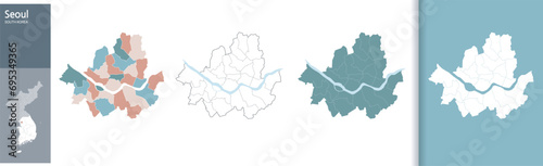 High resolution illustration of Seoul city map of South Korea