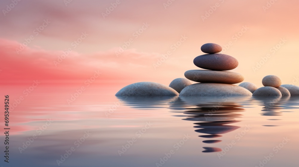 Zen Stones - Serene Sunset Reflections in Water