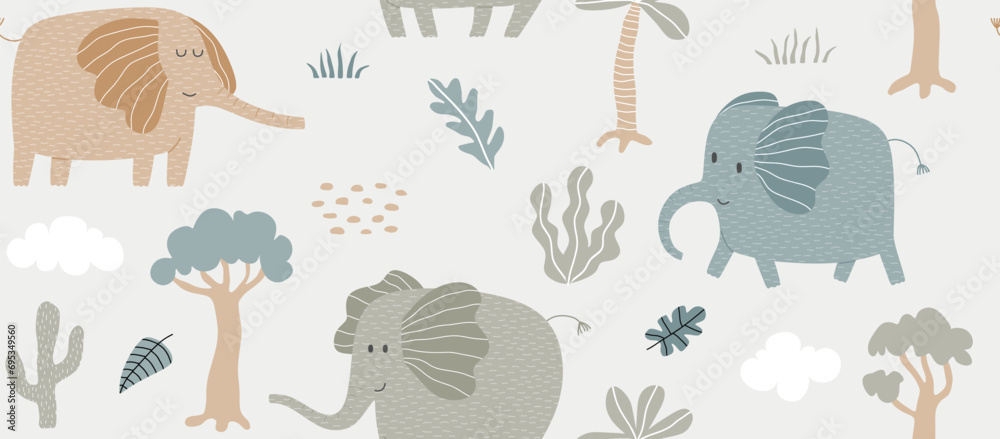 Fotografija Seamless pattern with cute elephant