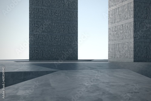 Empty concrete floor with building. 3d rendering of abstract architecture background.