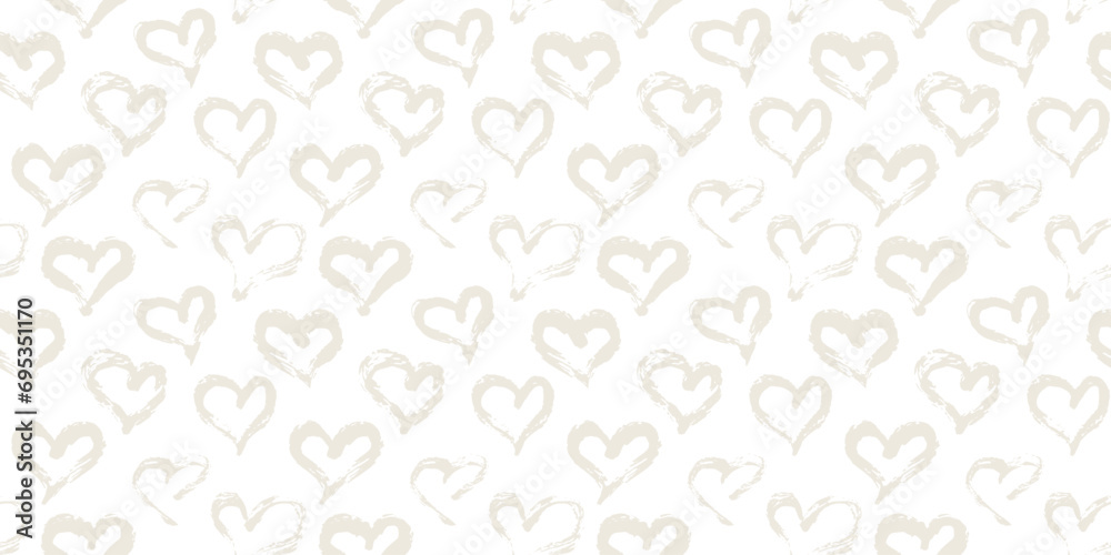 Fototapeta premium Seamless heart pattern hand painted with ink brush