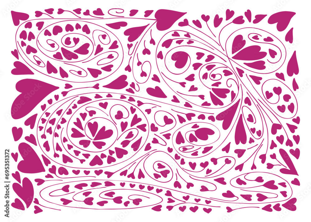 Pattern of hand drawn hearts for Valentine's day, vector illustration