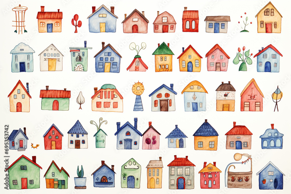 Drawing pictures of cute home building by children