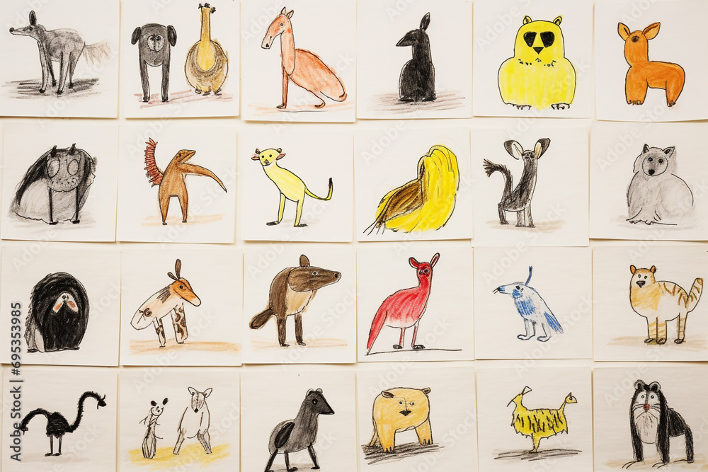 Drawing pictures of various cute animals by children
