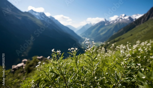 Beautiful countryside nature, mountains view, blurred background capture of mountains. Generative AI
