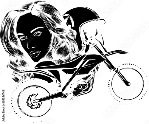 black silhouette of motocross with head girl and helmet